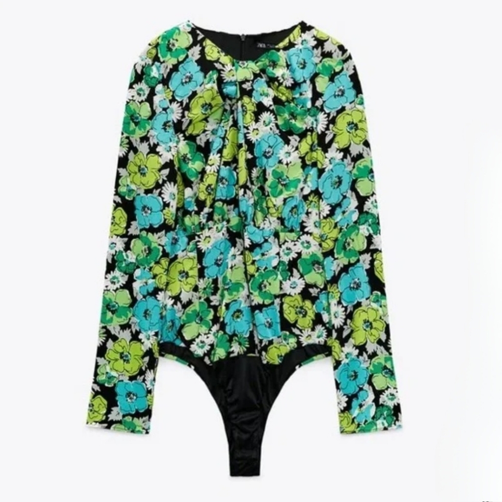ZARA Draped Floral Bodysuit size M new